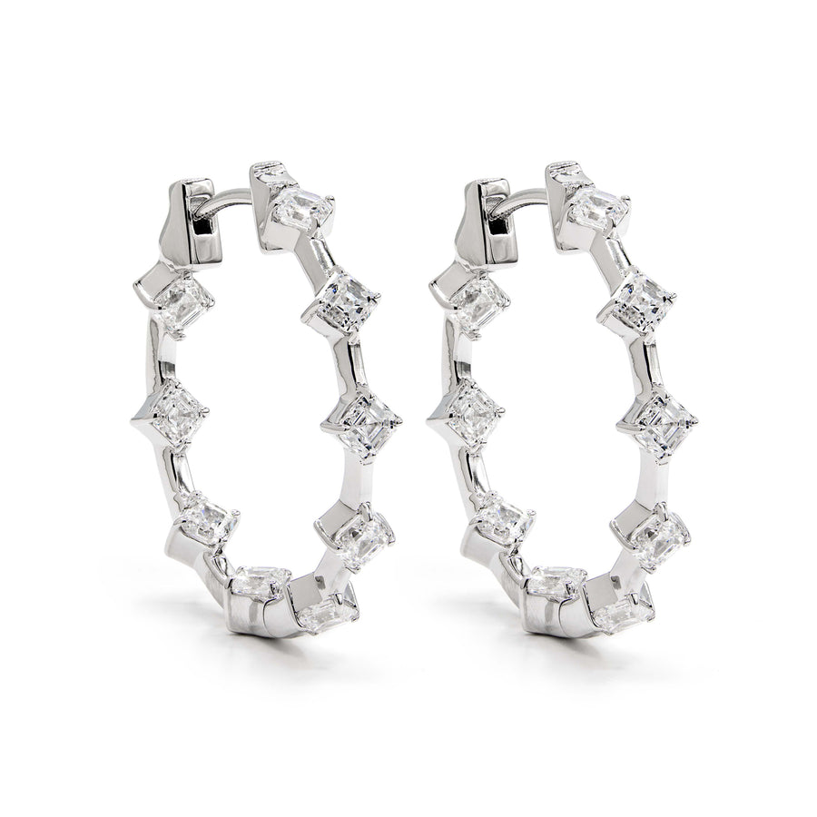 Asscher Diamond Wire Eternity Hoop Earrings White Gold
