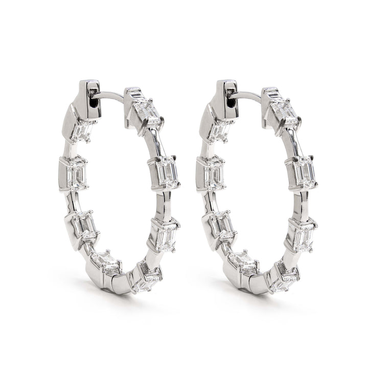 Emerald Diamond Wire Eternity Hoop Earrings White Gold