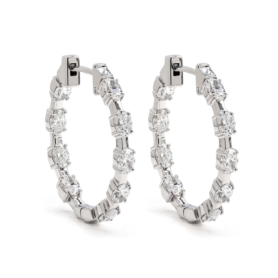 Oval Diamond Wire Eternity Hoop Earrings White Gold