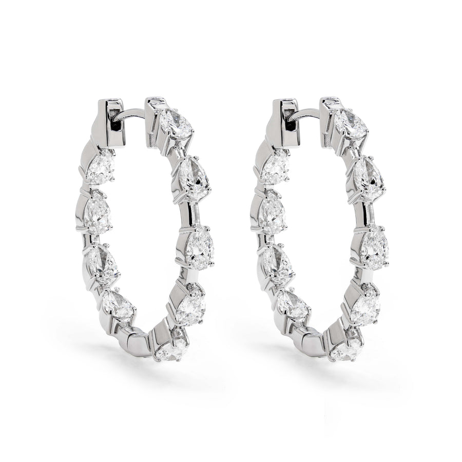 Pear Diamond Wire Eternity Hoop Earrings White Gold