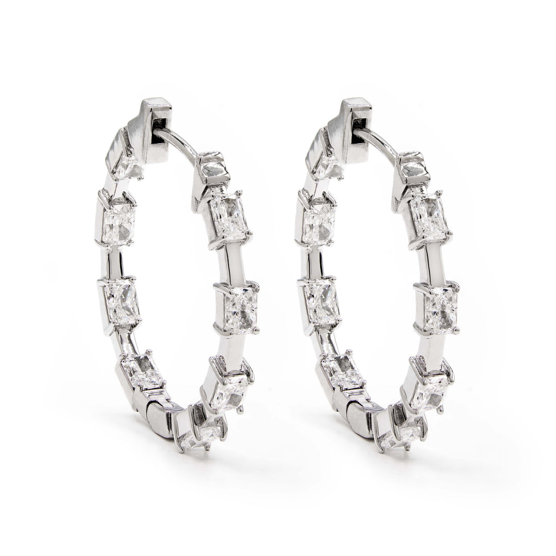 Radiant Diamond "Wire" Eternity Hoop Earrings White Gold