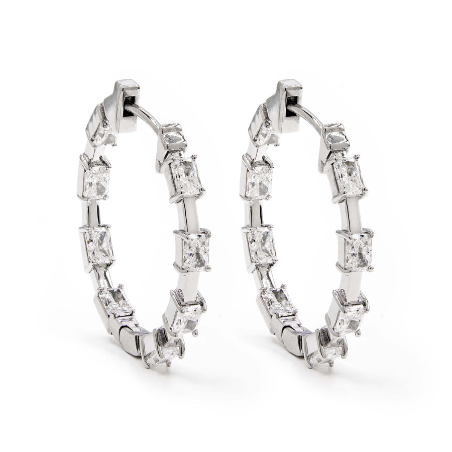 Radiant Diamond "Wire" Eternity Hoop Earrings White Gold