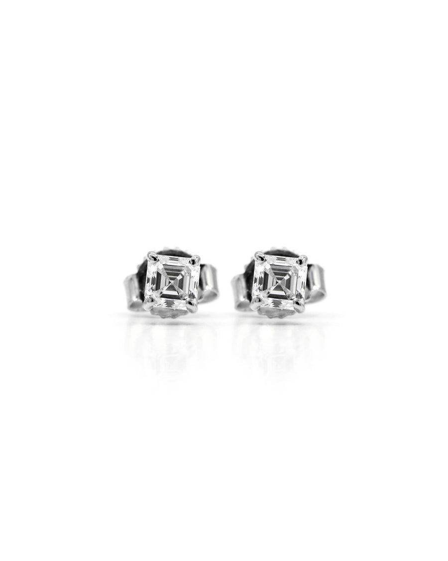 Asscher Shape Diamond 4-Prong Stud Earrings White Gold