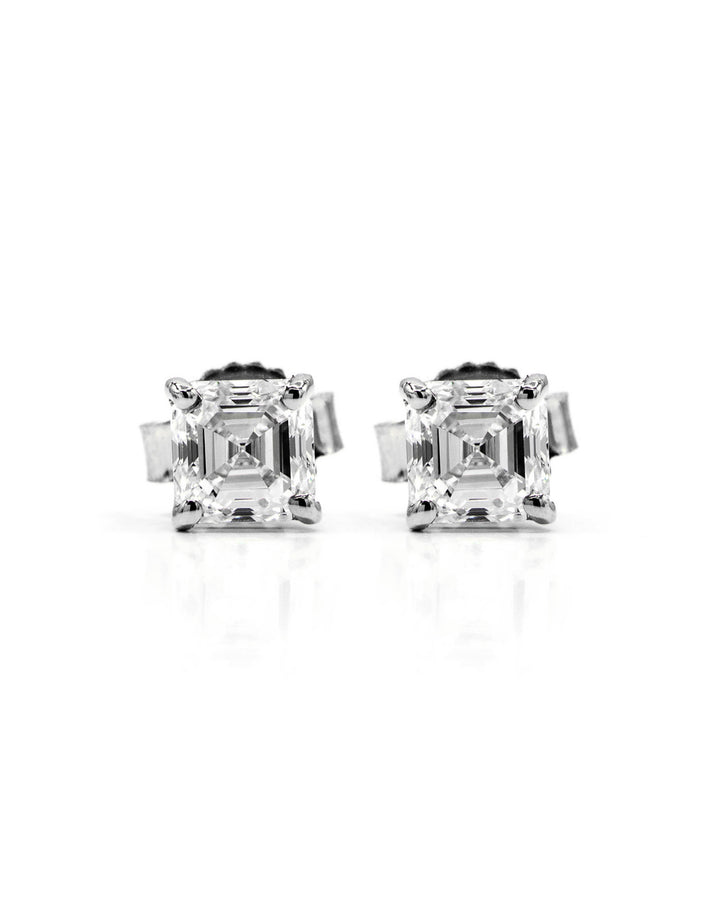 Asscher Shape Diamond 4-Prong Stud Earrings White Gold
