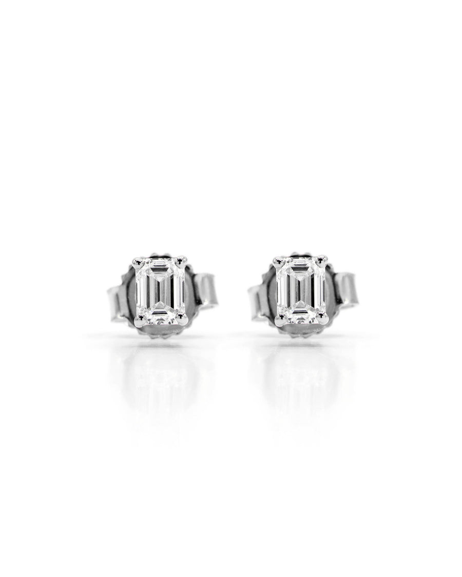 Víya Emerald Shape Diamond Stud Earrings White Gold 14K