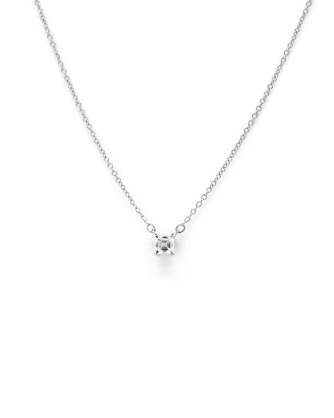 Víya Asscher Shape Diamond Pendant Necklace 14K White Gold