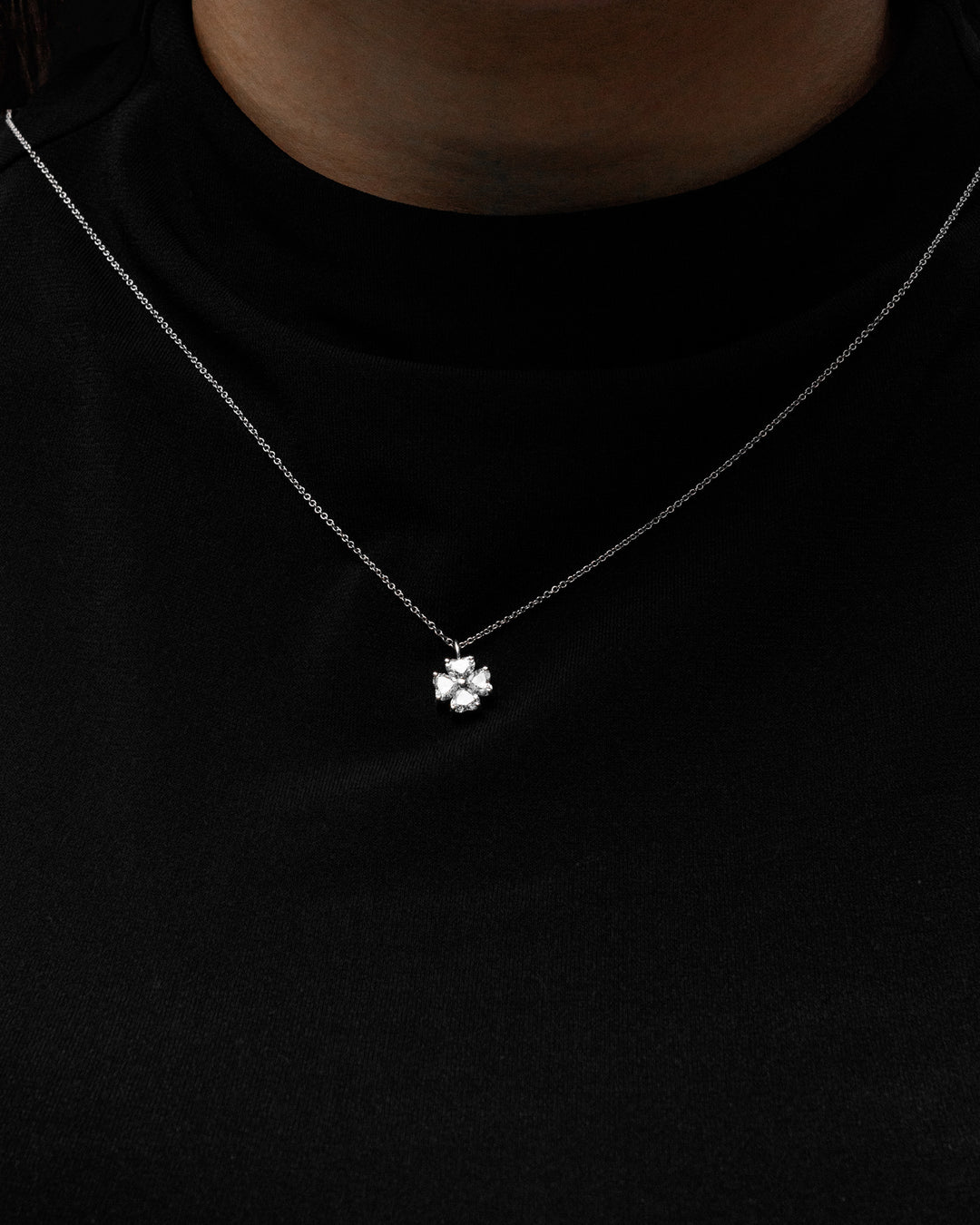 Heart Diamond Flower 1 Carat Pendant Necklace White Gold on body