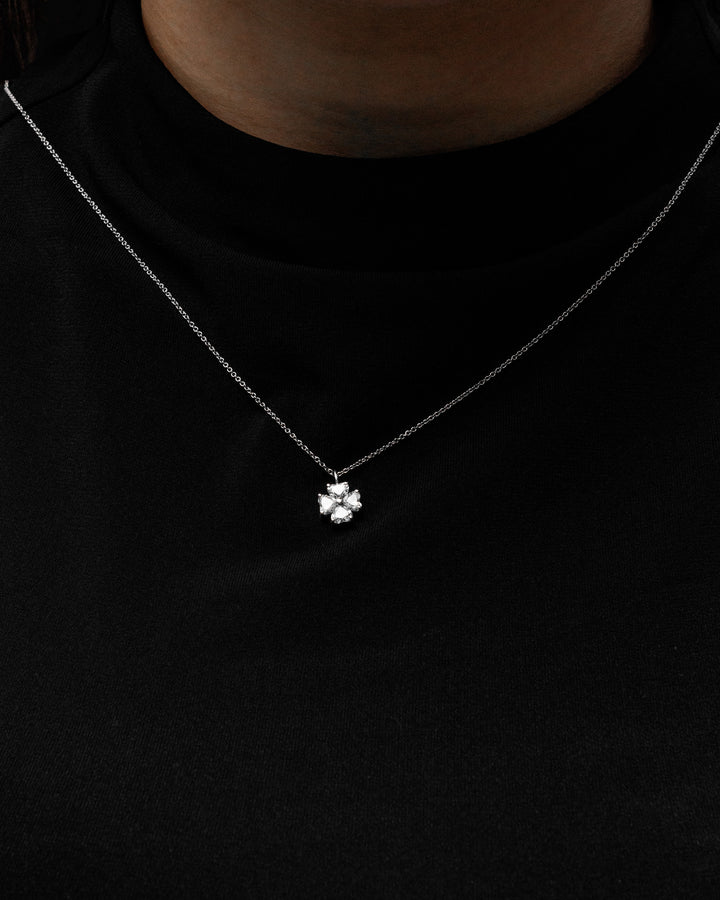 Heart Diamond Flower 1 Carat Pendant Necklace White Gold on body