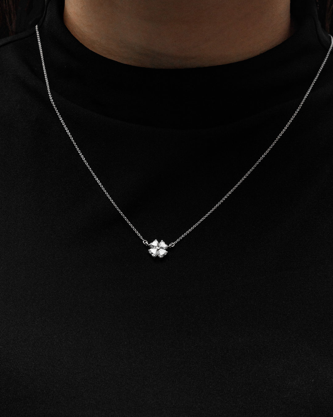 Heart Diamond Flower 1 Carat Pendant Necklace White Gold on body