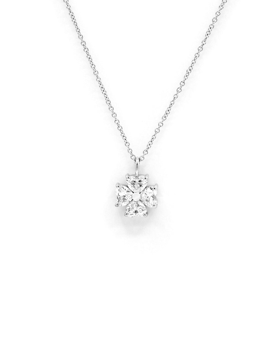 Heart Diamond Flower 1 Carat Pendant Necklace White Gold