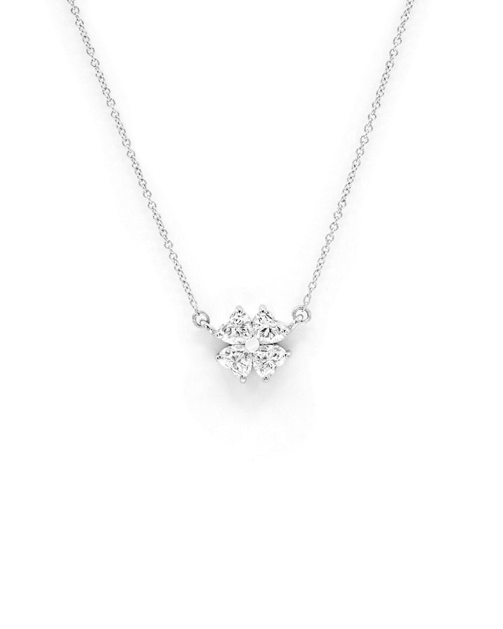 Heart Diamond Flower 1 Carat Pendant Necklace White Gold