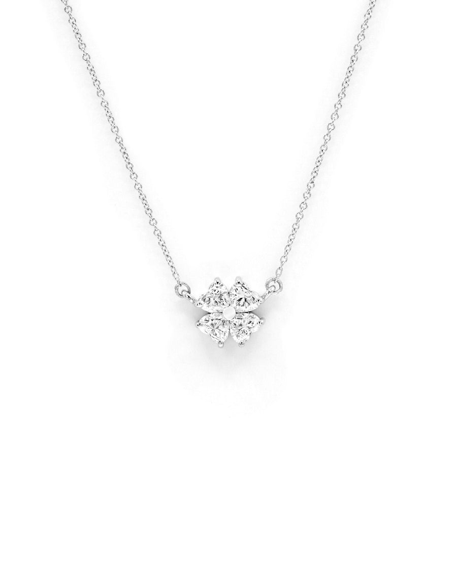 Heart Diamond Flower 1 Carat Pendant Necklace White Gold