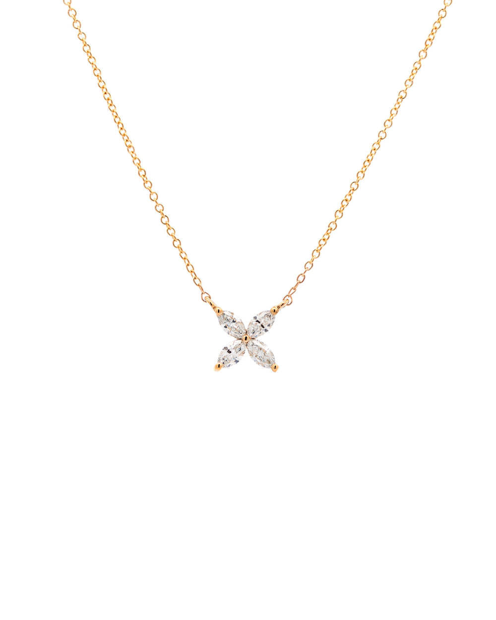 Víya Marquise Shape Diamond Mini Flower Pendant Necklace Yellow Gold 14K