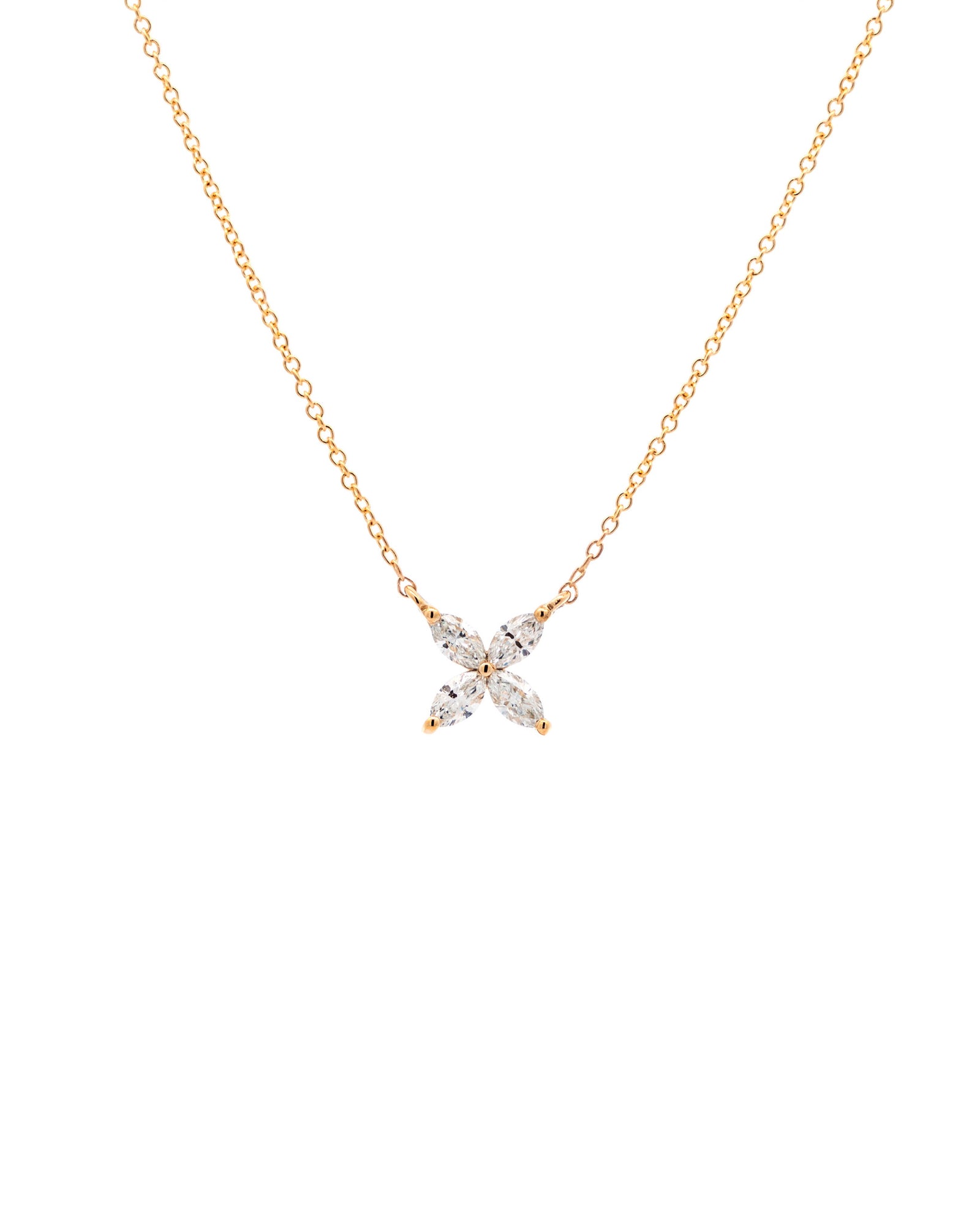 Víya Marquise Shape Diamond Mini Flower Pendant Necklace Yellow Gold 14K