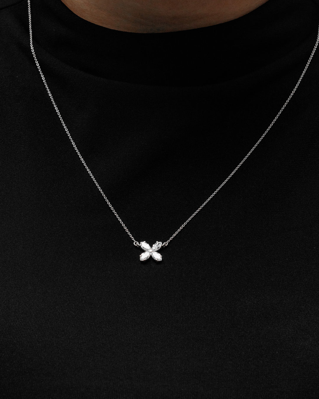 Marquise Diamond Flower Pendant Necklace 1 Carat White Gold on body