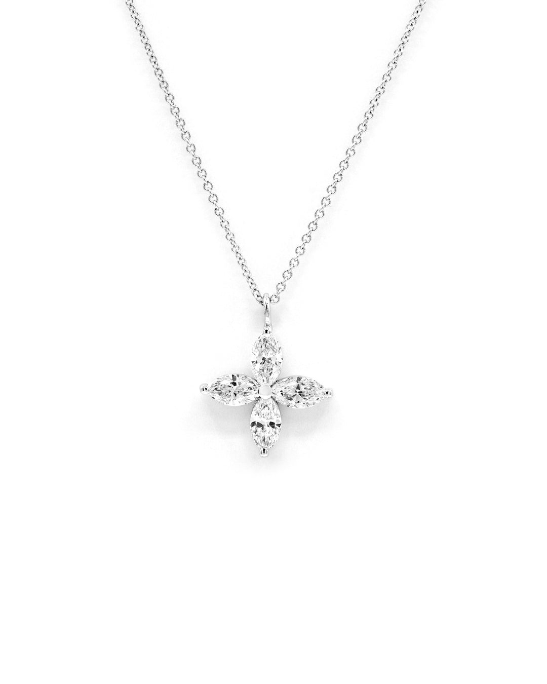 Marquise Diamond Flower 1 Carat Pendant Necklace White Gold
