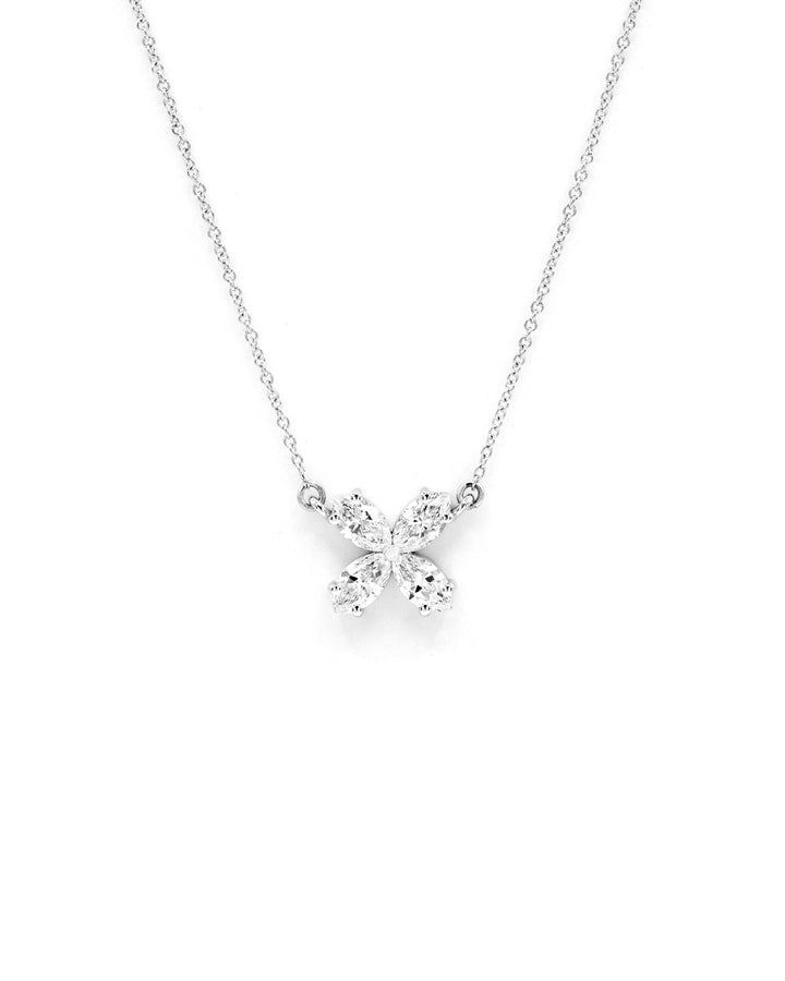 Marquise Diamond Flower Pendant Necklace 1 Carat White Gold