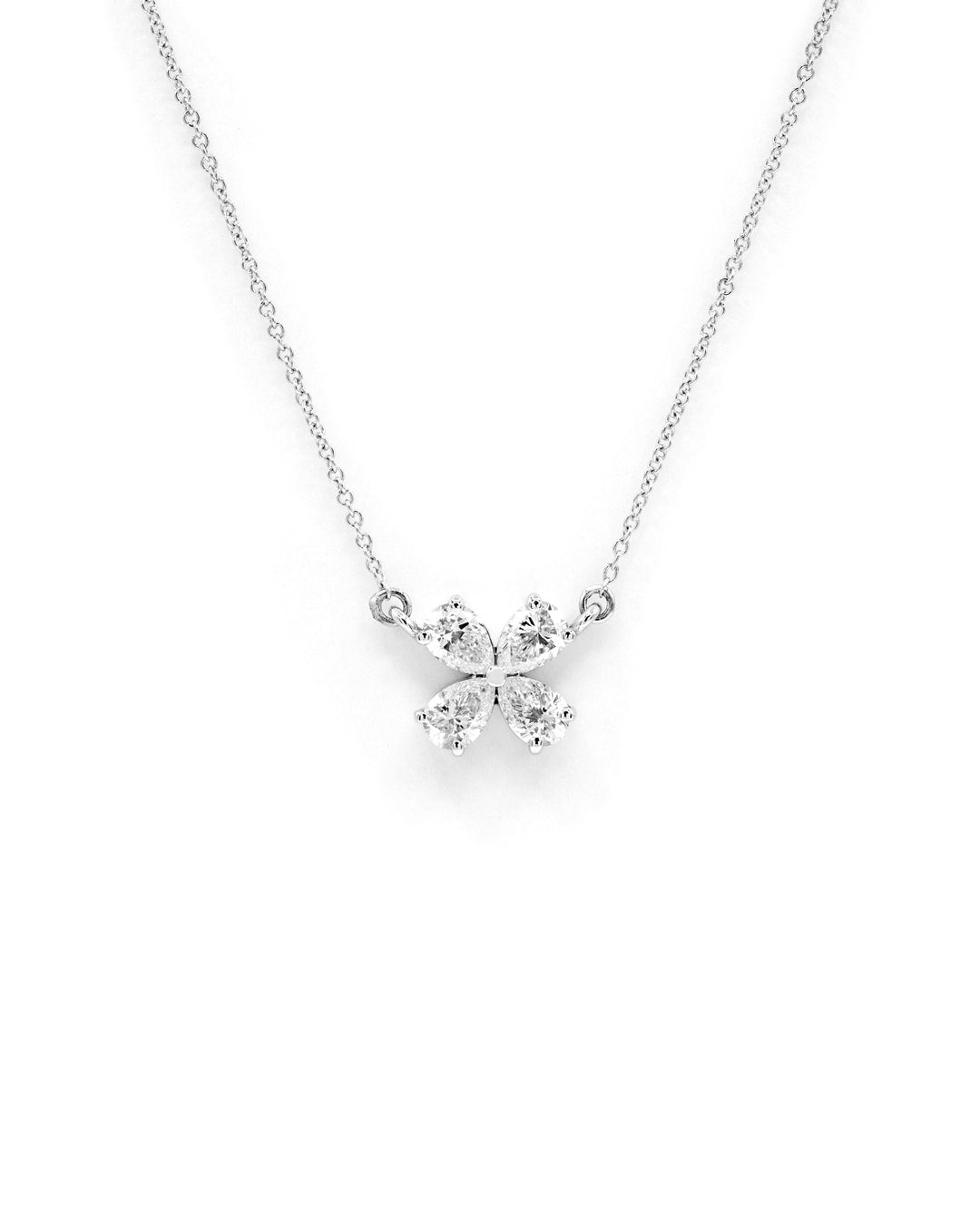 Pear Diamond Flower 1 Carat Pendant Necklace White Gold