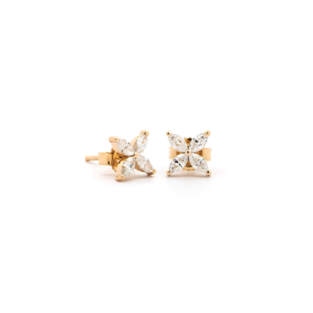 Víya Marquise Shape Diamond Flower Earrings Yellow Gold 14K