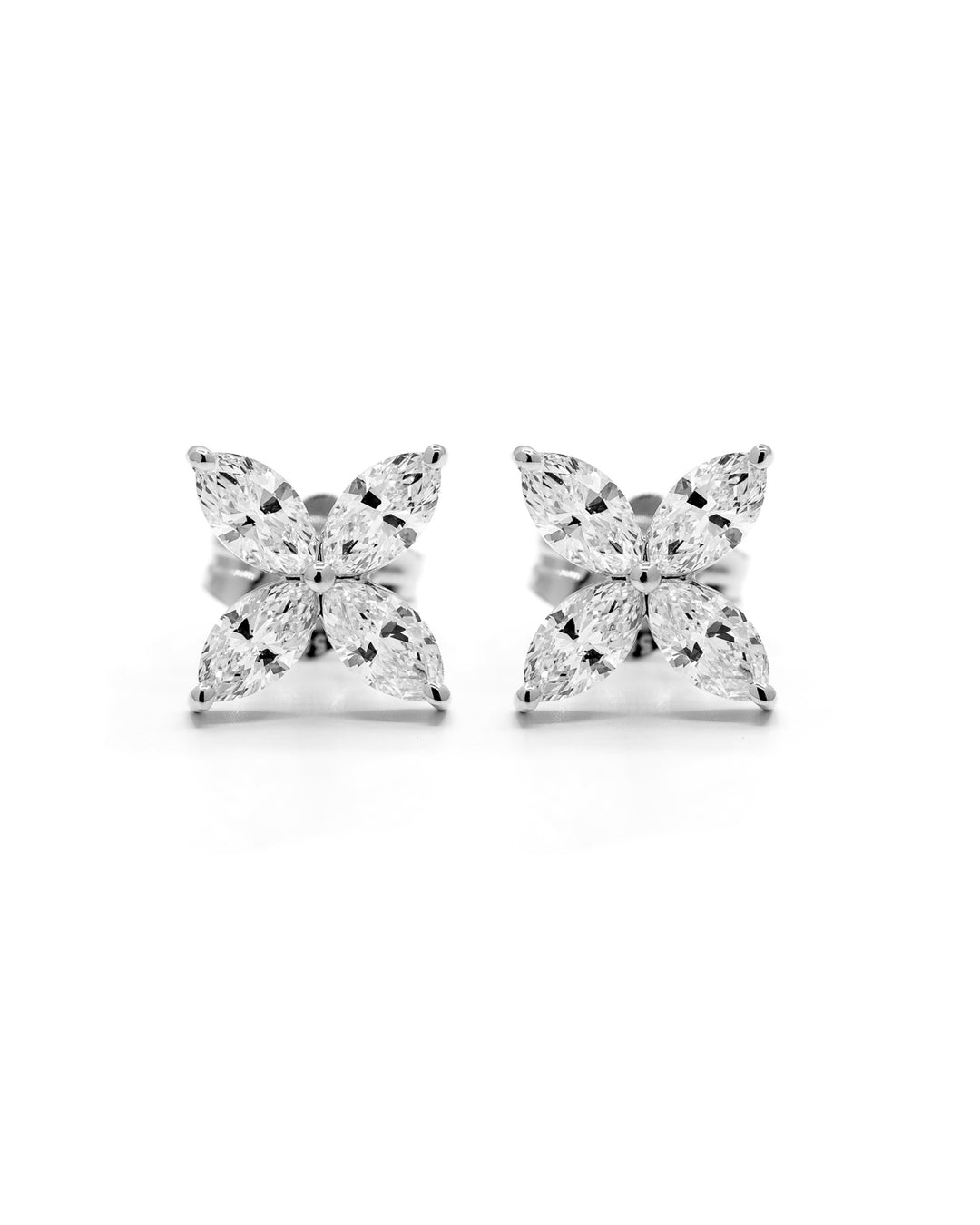 Marquise Diamond Flower Studs/Earrings White Gold