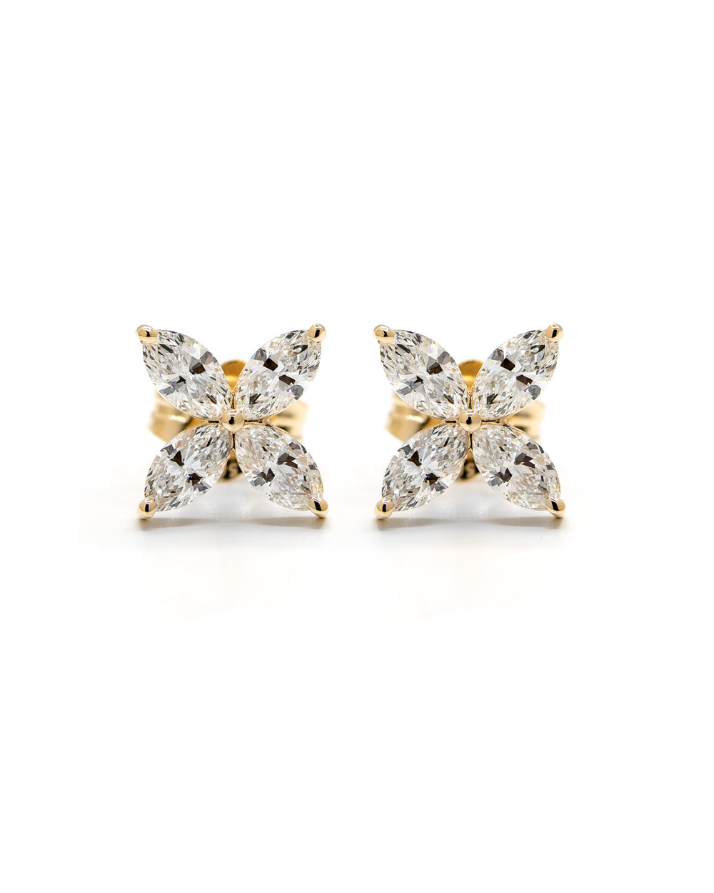 Marquise Diamond Flower Studs/Earrings Yellow Gold