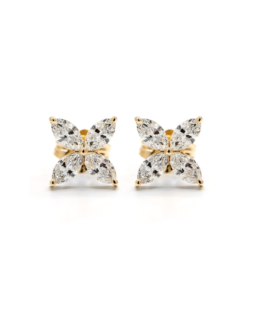 Marquise Diamond Flower Studs/Earrings Yellow Gold