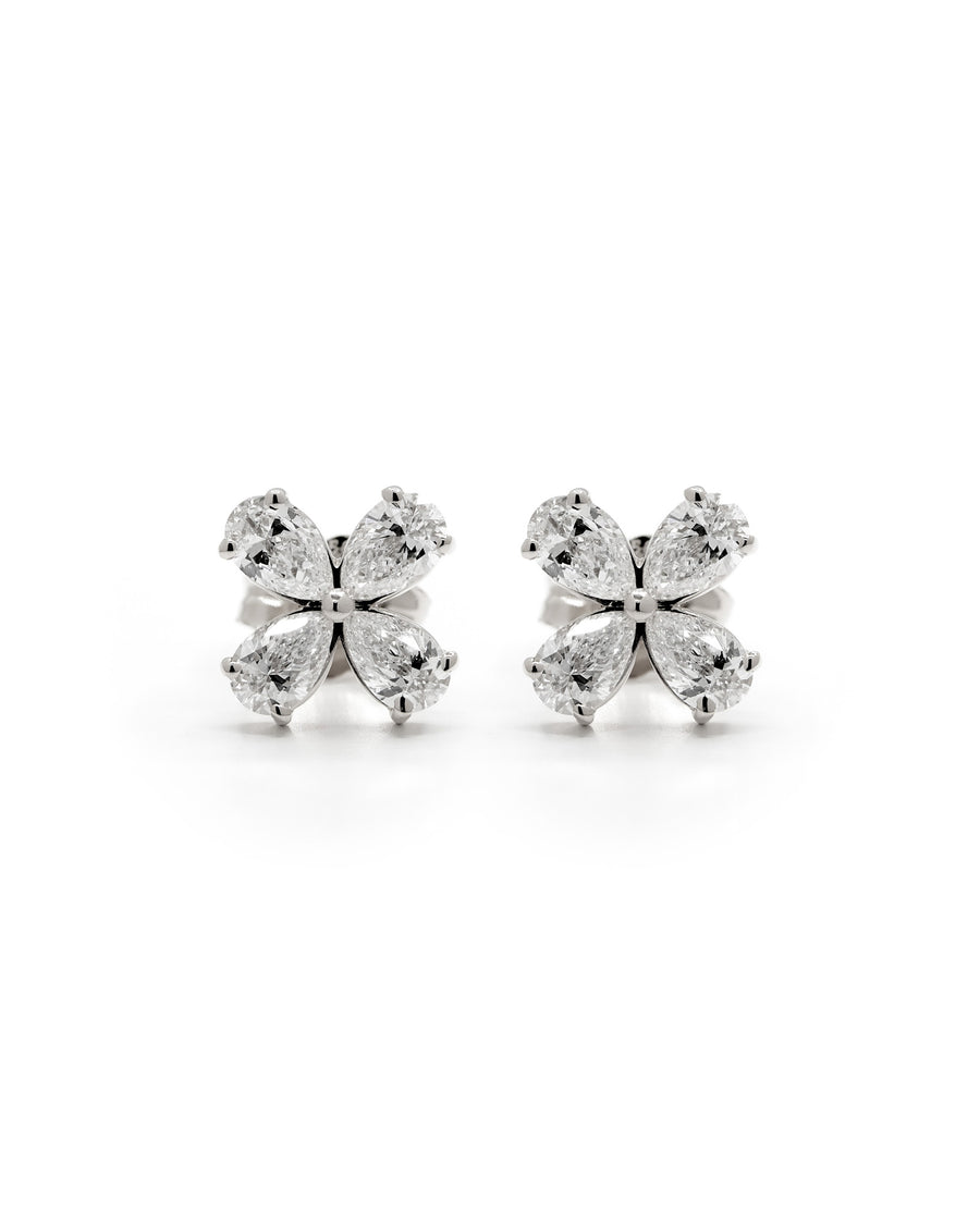 Pear Diamond Flower Studs/Earrings White Gold