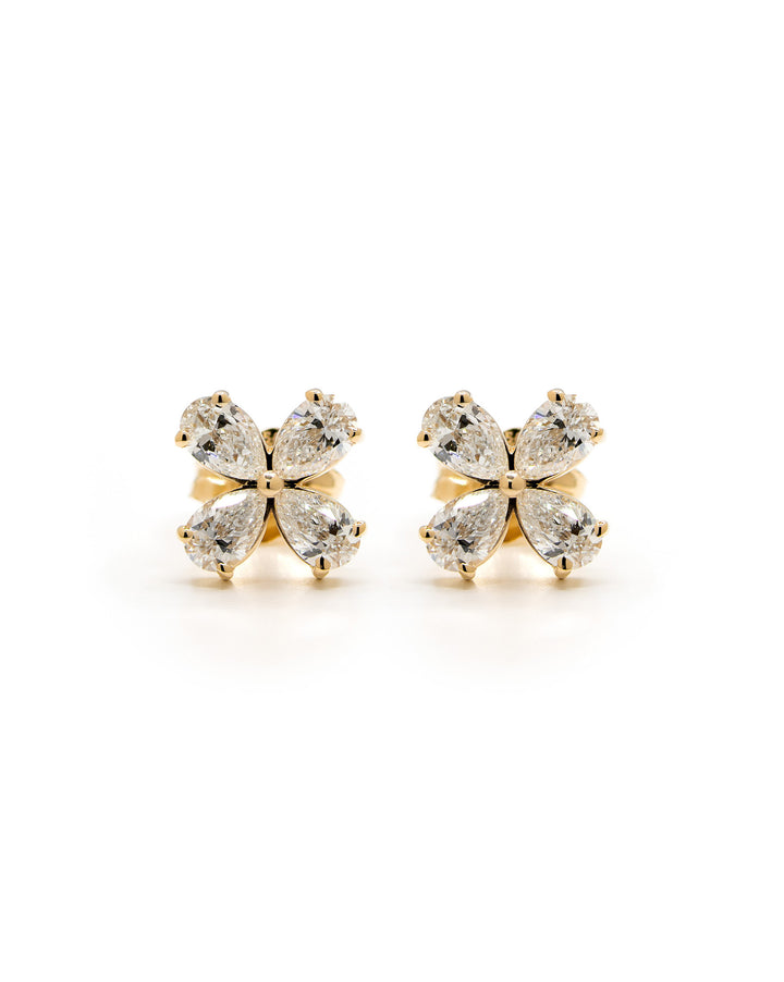 Pear Diamond Flower Studs/Earrings Yellow Gold