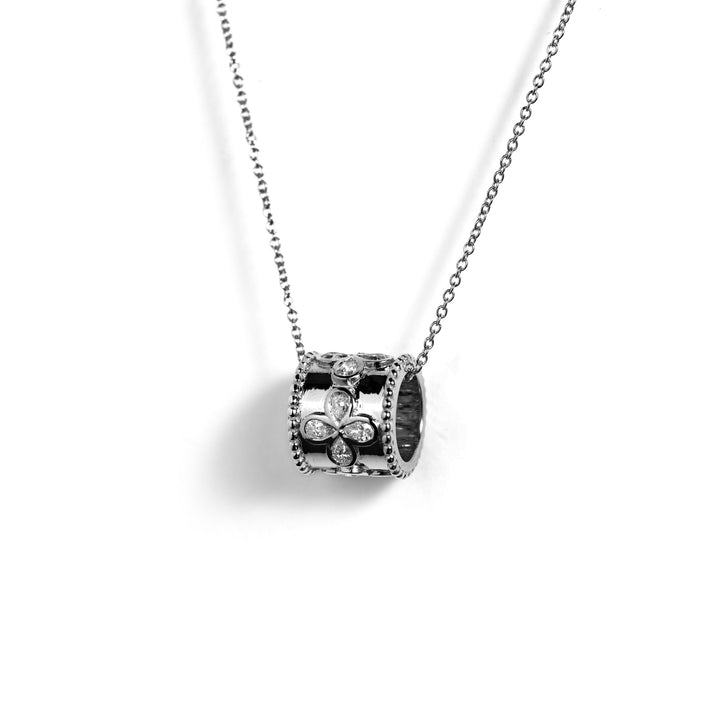 Víya Pear Shape Diamond Flower Barrel Pendant Charm Necklace Black Gold 14K