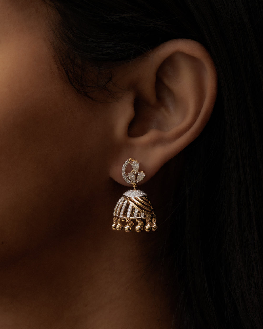 Pear Diamond Jhumka - Víya Jewelry Heritage Collection