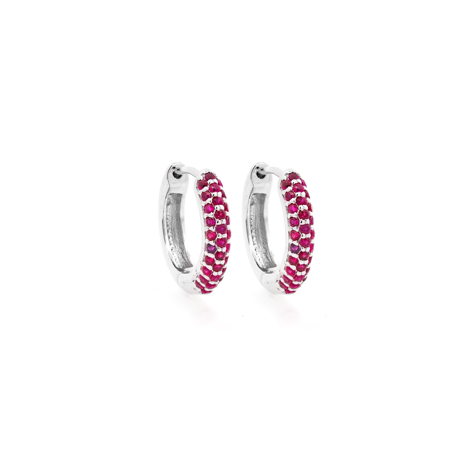 Víya Natural Red Ruby Huggie Earrings Mini White Gold 14K