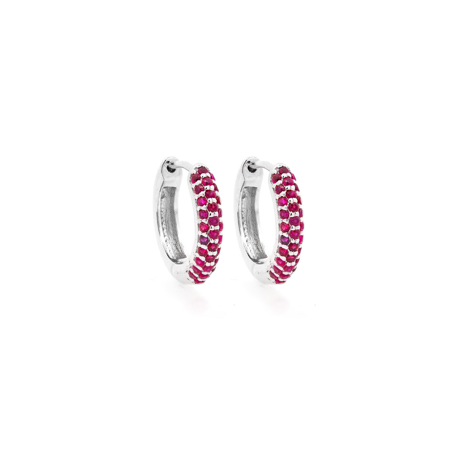 Víya Natural Red Ruby Huggie Earrings Mini White Gold 14K