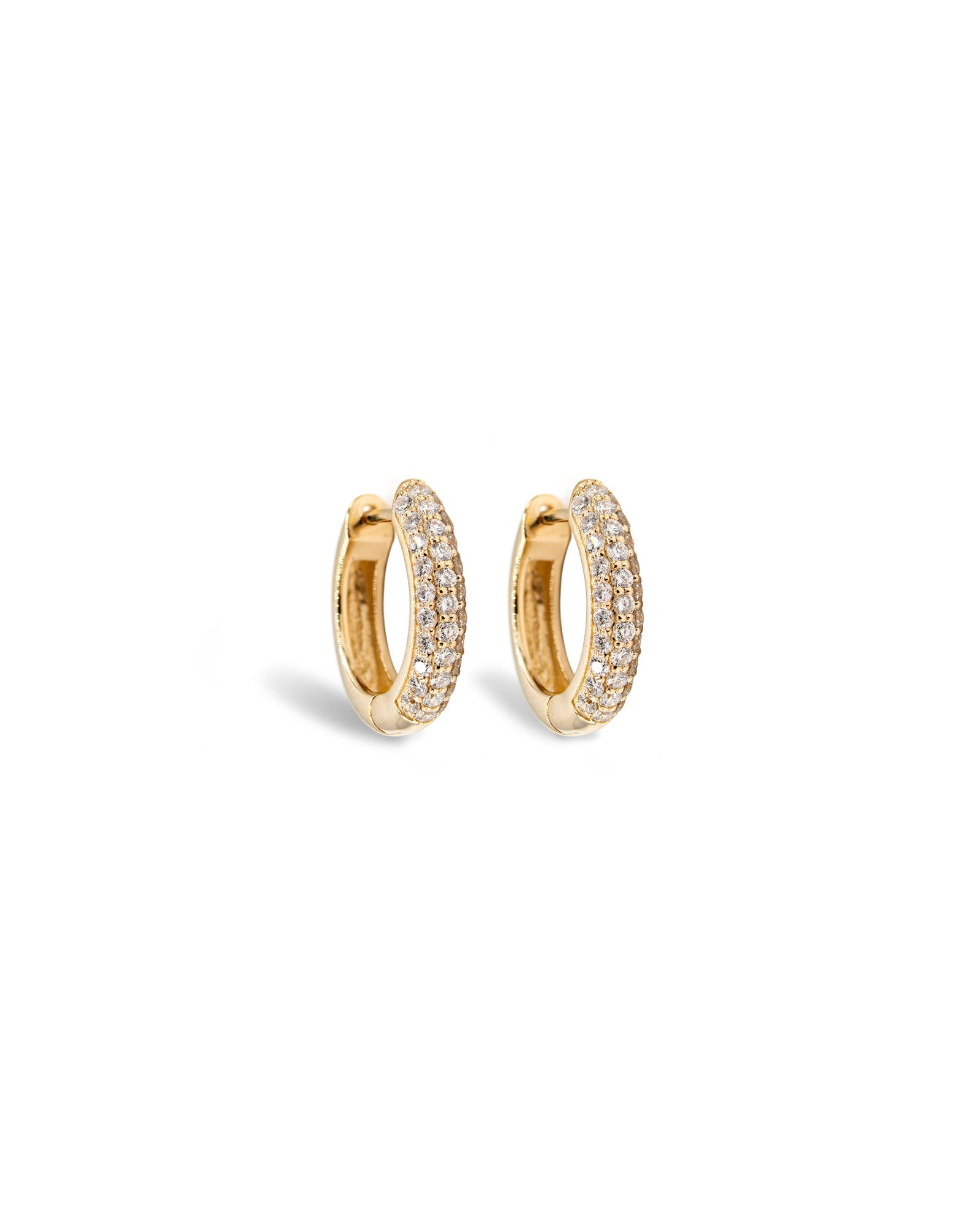 Víya Round Diamond Micro Paved Huggie Earrings Tiny Yellow Gold 14K
