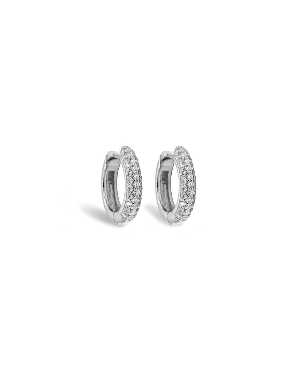 Víya Round Diamond Micro Paved Huggie Earrings Tiny White Gold 14K