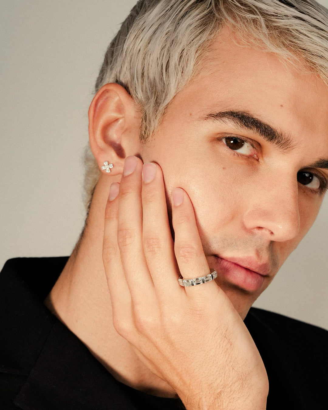 Pear Diamond Flower Studs/Earrings White Gold on body