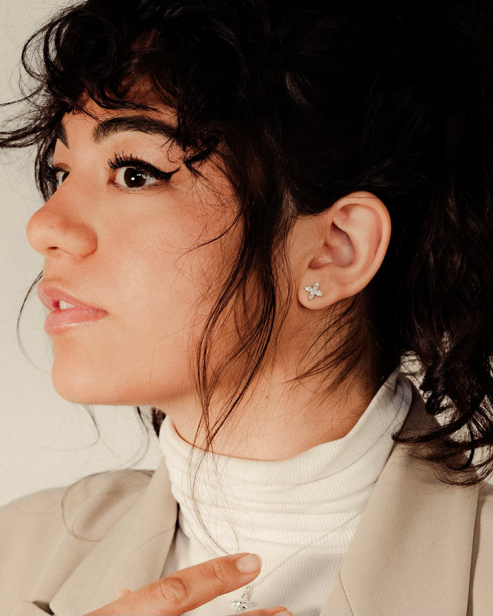 Marquise Diamond Flower Studs/Earrings White Gold on body