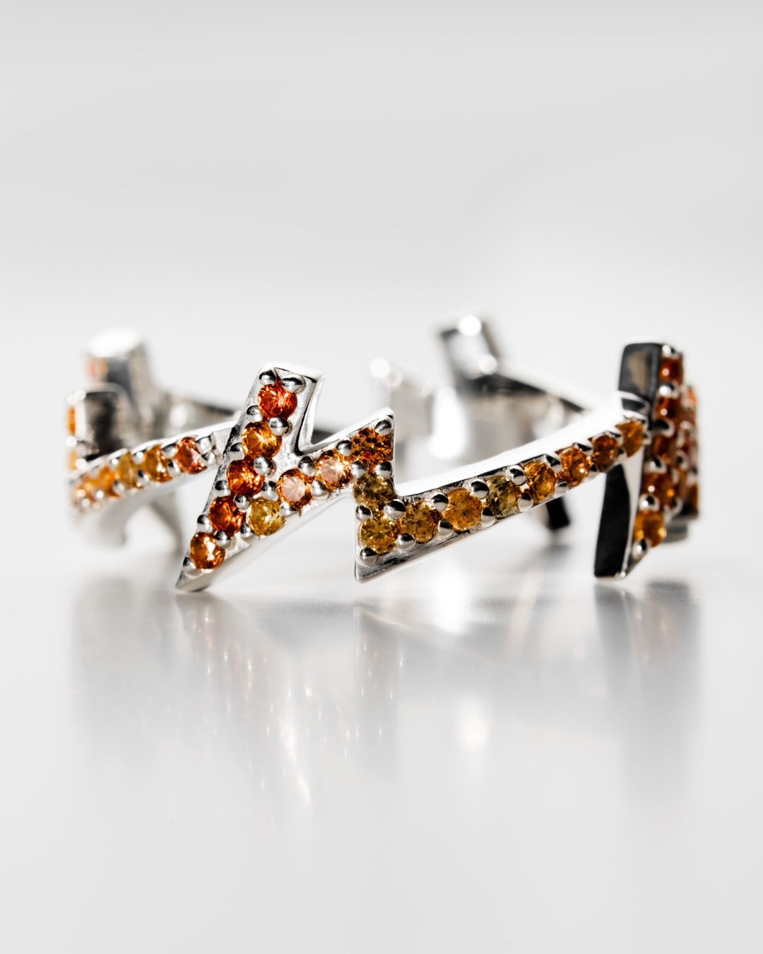 "Woosh" 925 Sterling Silver with Natural Orange Sapphires ring