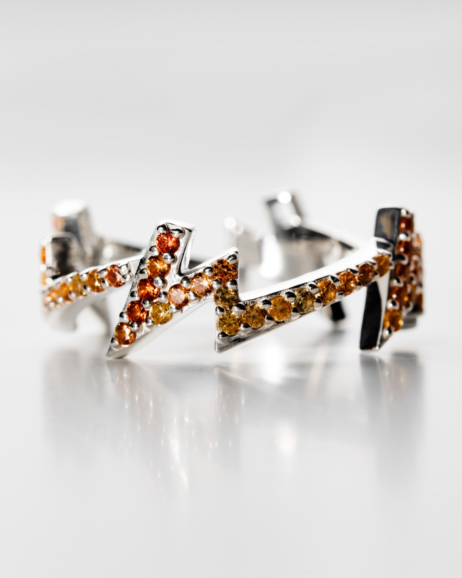 "Woosh" 925 Sterling Silver with Natural Orange Sapphires ring