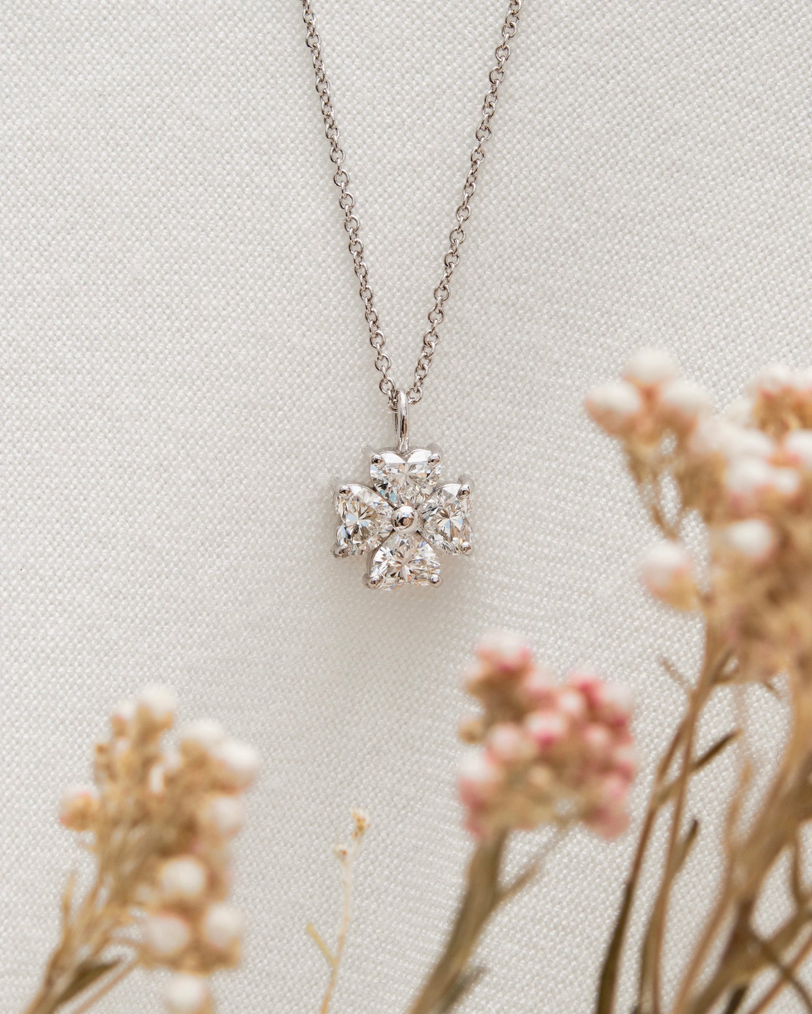 Heart Diamond Flower 1 Carat Pendant Necklace White Gold