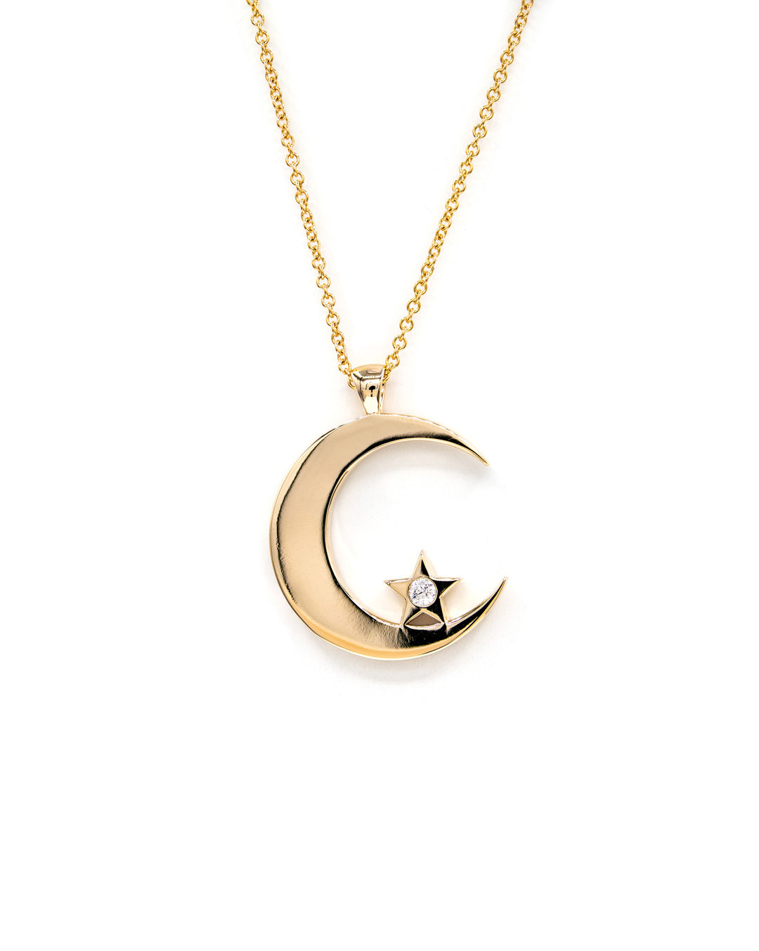 Víya Large Moon and Star Diamond Pendant Yellow Gold 14K
