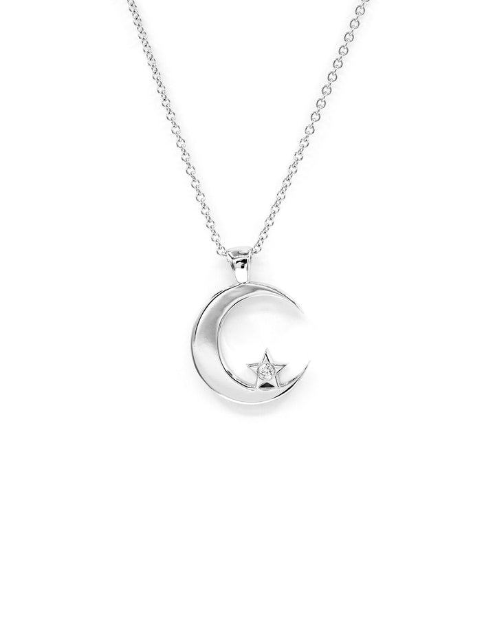 Víya Medium Moon and Star Diamond Pendant White Gold 14K