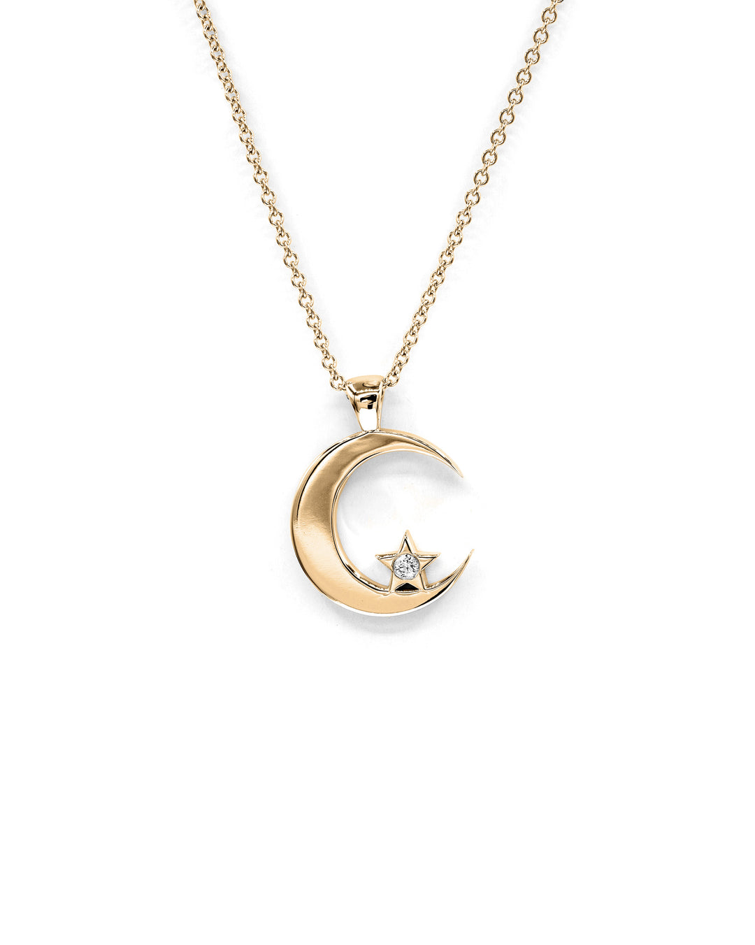 Víya Medium Moon and Star Diamond Pendant Yellow Gold 14K
