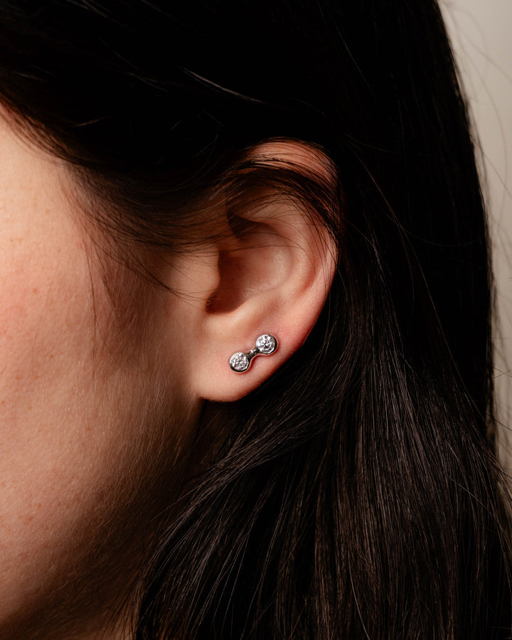 Round Diamond Bezel Earrings White Gold on body