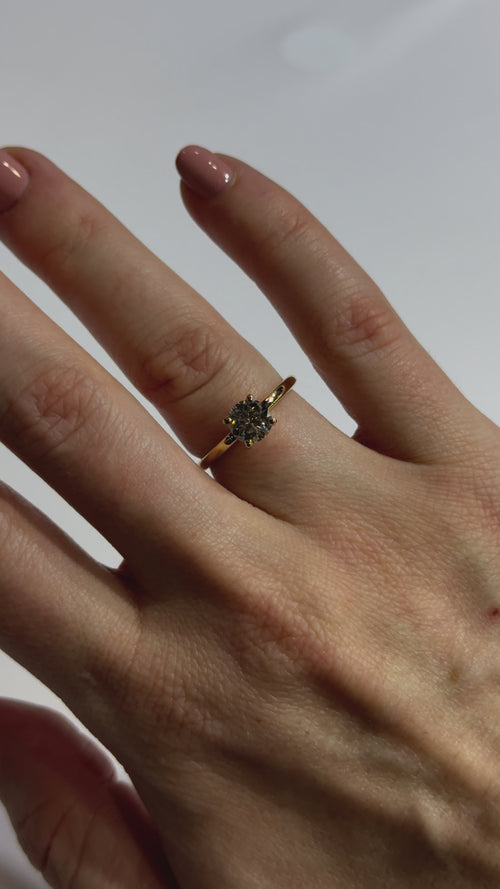 Solitaire Round Diamond Four Prong Engagement Ring on body