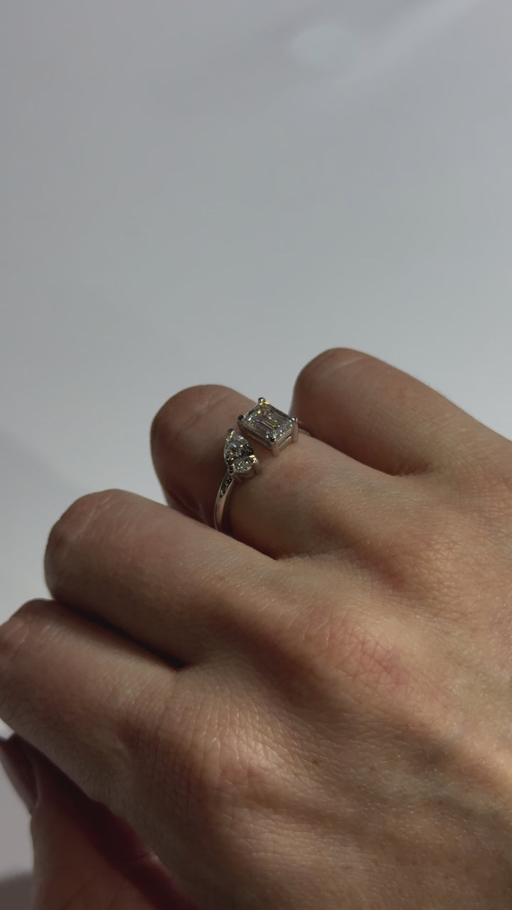 Pear and Emerald Diamond Toi et Moi  Engagement Ring on body