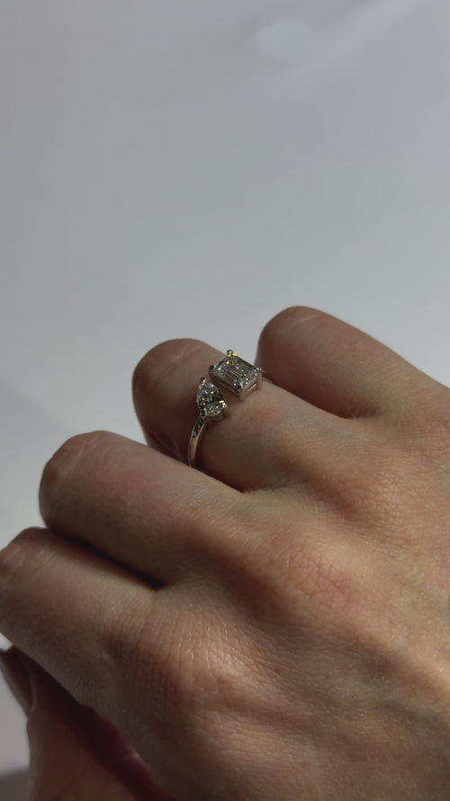 Pear and Emerald Diamond Toi et Moi  Engagement Ring on body