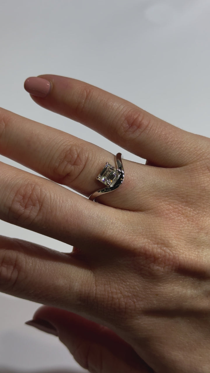 Emerald Diamond Contemporary East to West Engagement Ring on body