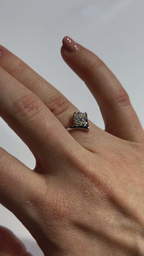 Square Cushion Diamond Contemporary Engagement Ring on body