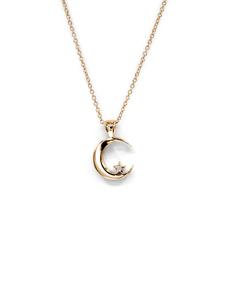 Víya Mini Moon and Star Diamond Pendant Yellow Gold 14K