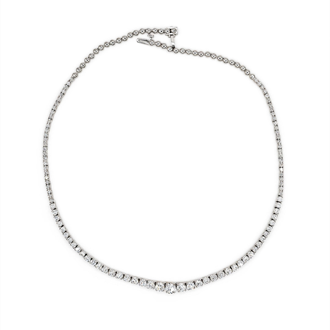 Víya Graduated Riviera Round Diamond Tennis Necklace White Gold 14K